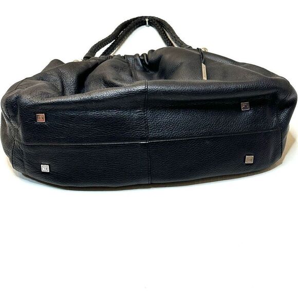 Elliott Lucca Pebbled Leather Braided Strap Shoulder Bag Black Size 15"x 9" - Picture 2 of 6